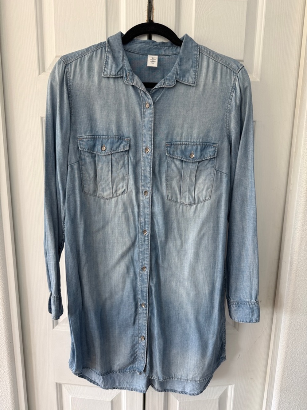 Denim Tencel Button-Up Shirt Dress, M